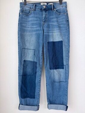 LOGO by Lori Goldstein Medium Wash Shadow Patch Boyfriend Jeans Size 4